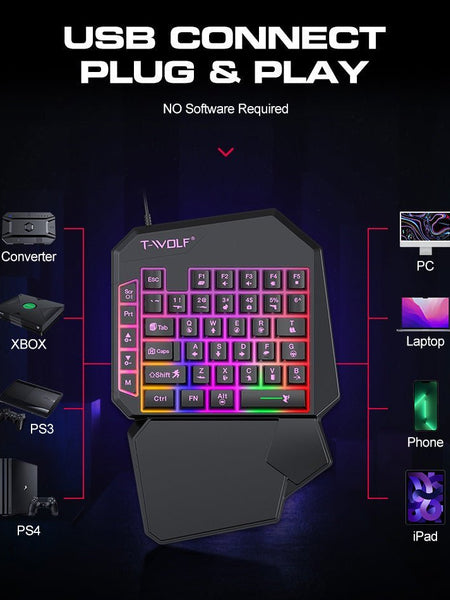 Lei Lang TF900 Single Hand Mouse Keyboard Suit