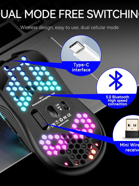 SA-1 Dual Mode Honeycomb Shell RGB Wireless Bluetooth Computer Gaming Mouse
