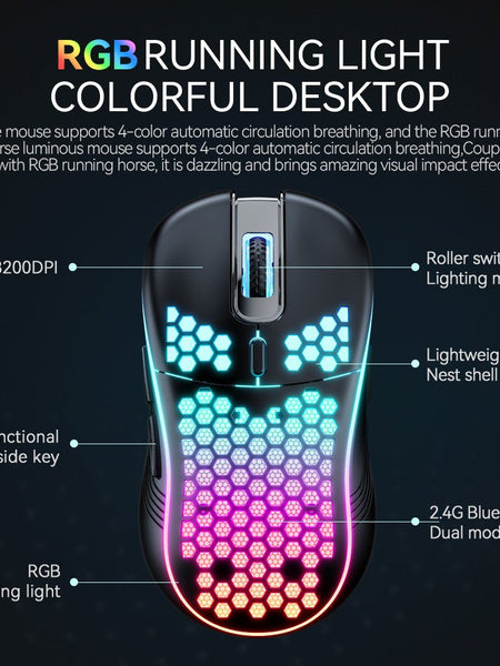 SA-1 Dual Mode Honeycomb Shell RGB Wireless Bluetooth Computer Gaming Mouse