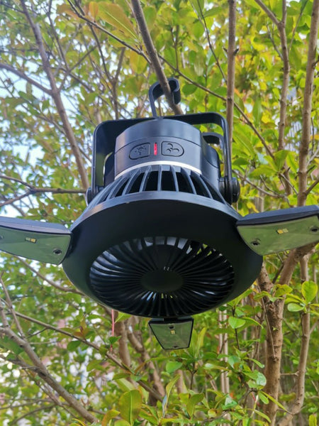 Solar Camping Light Foldable Fan Hanging Hook Rechargeable Battery Operated USB 3 Level Air Flow Fan For Camping Tent